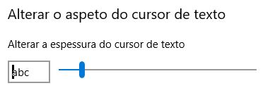 barra de desclocamento que aumenta ou diminui a espessura do cursor do texto